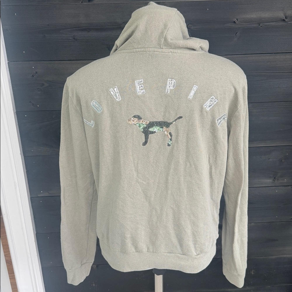 Victorias Secret Pink Vintage y2k Sequins “Love Pink”‎ Hoodie Dog